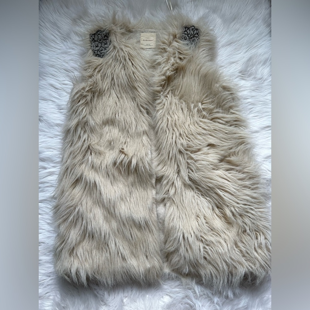 Zara- Long Fury Beige Dress Size M